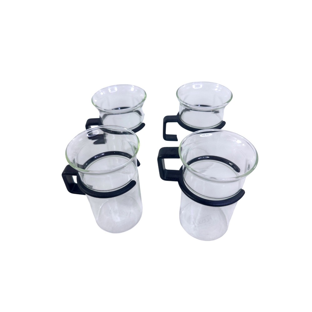 Bodum Bistro Glass Mugs Set of 4 Black Removable Handles Espresso Tea Cups 4in